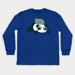 Panda and Gray Cat Kids Long Sleeve T-Shirt